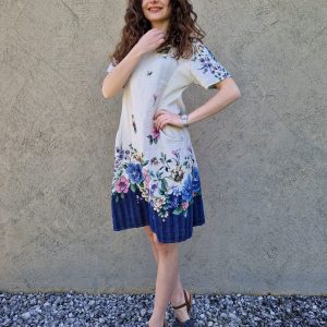 POLETNA BEŽ OBLEKA - TUNIKA MODRE, ROZA ROŽE - slika 3